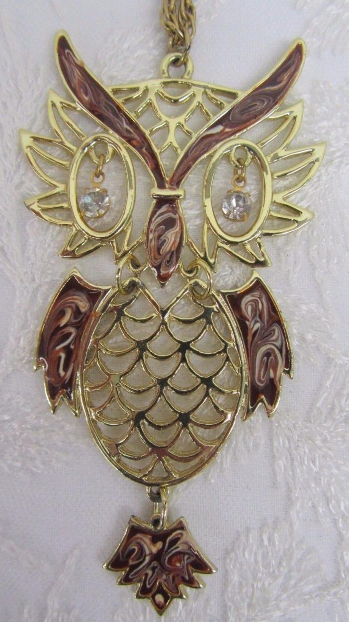 Vintage Owl Pendant Necklace Large 4 3/4