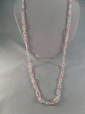 Vintage Faux Pearl and Pink Flapper Style Necklace M1