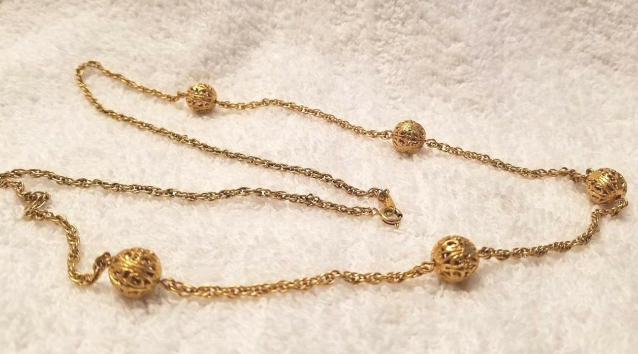 Unbranded Vintage Gold Tone Chain Necklace With 5 Gold Tone Balls