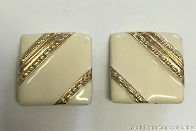 Costume Jewelry Givenchy Square Ivory & Gold Clip On Earrings 1 1/4