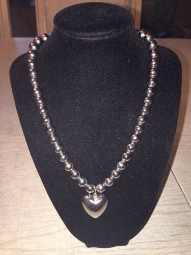 vintage silvertone bead and heart choker necklace