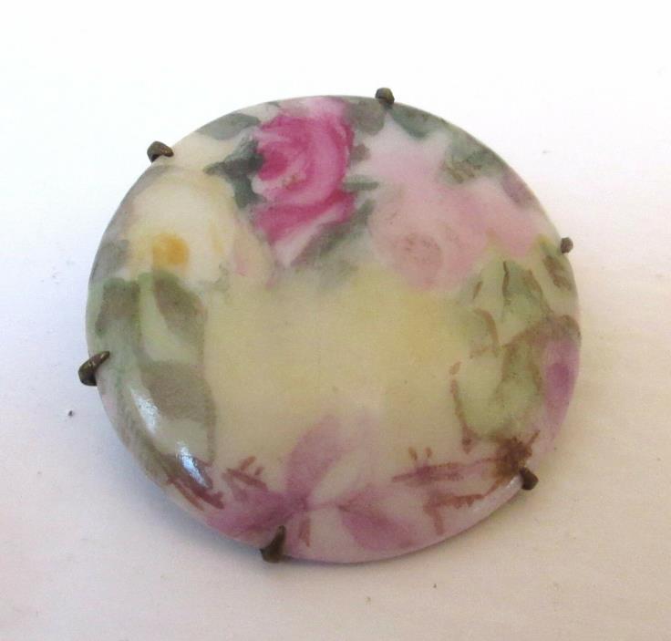 Antique Victorian Porcelain Brooch Hand Painted Roses