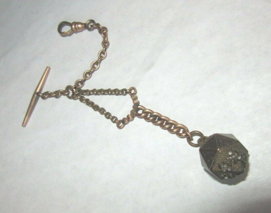 Victorian W&SB gold filled watch chain with enameled fob