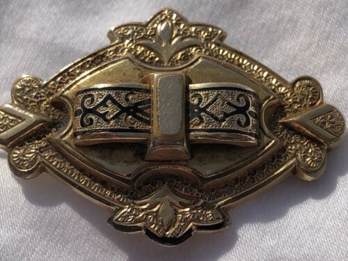 Antique Gold Filled Taille D’epargne Enamel 3-D Victorian Watch Pin / Pendant