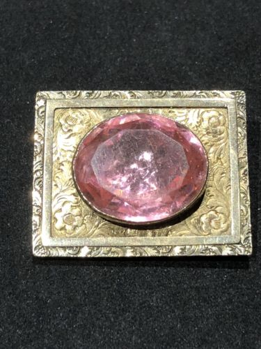 Victorian Pink Pin Brooch Large EtchedPink Stone