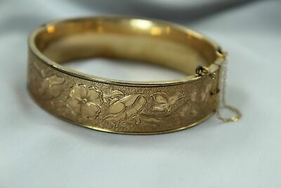 Antique Etched Bracelet DUNN BROS Gold Fill Flowers Victorian Revival