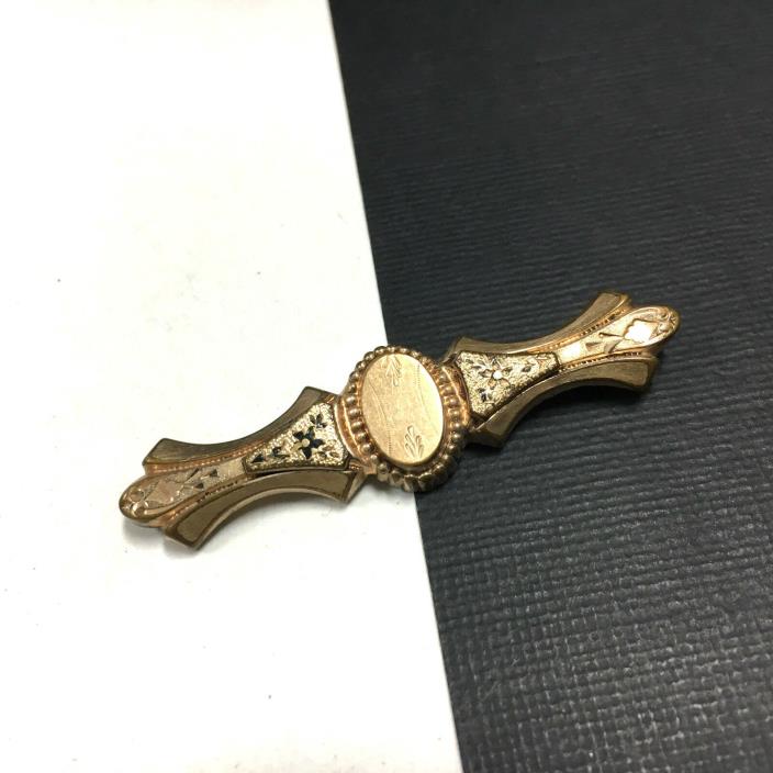 Beautiful Vintage VICTORIAN GOLD Filled ORNATE Bar Pin Brooch w/ Old Clasp HH84e