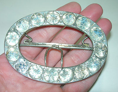 EDWARDIAN HUGE HEAVY SCRAF DRESS SHOE CLIP PASTE CRYSTAL SILVER TONE BELT BUCKLE