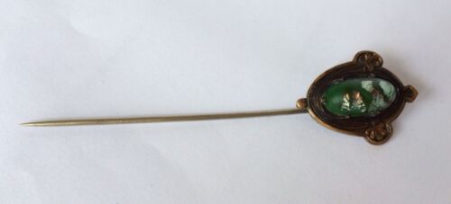 Vintage Victorian Gold Filled Opal Foil Glass Double Clover Stick Pin Stickpin