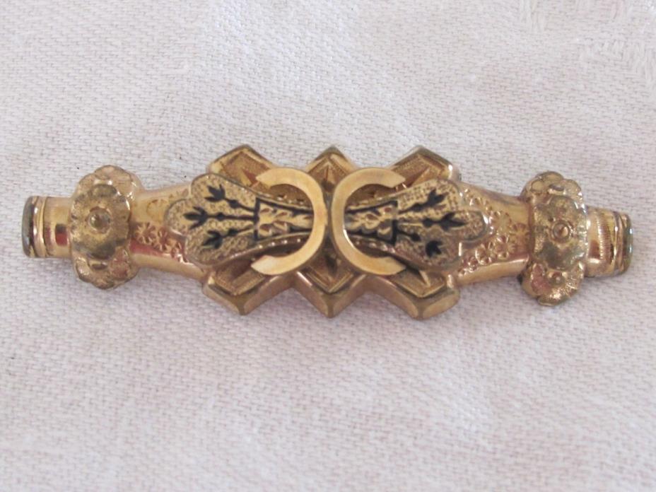 E1 Antique Victorian Gold Filled Black Enamel Wheat Bar Pin Brooch 2