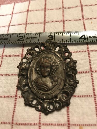 Antique Victorian Jwelry Metal Pin Brooch Ladys Head