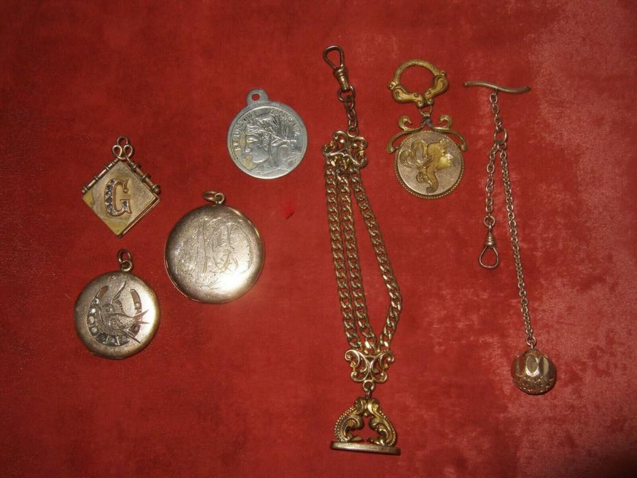 Victorian Noveau Gold Fill Watch Chains Fobs Parts  Wear /  Repair Lot