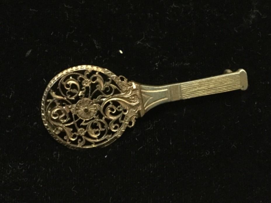 Antique Victorian  filigree gold filled tennis racquet shaped brooch pin