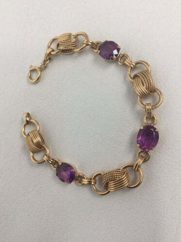 Beautiful Vtg Winard 12K Gold Filled Purple Stone Links  Bracelet
