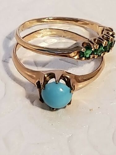 Two Gold Filled? Victorian Rings With Gems Synthetic