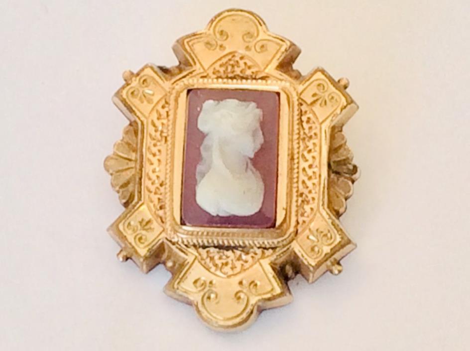 Antique Victorian Genuine Shell Cameo Rolled or Gold Filled Brooch Pin