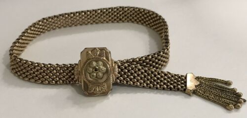 Beautiful Vintage Adjustable Victorian Mesh  Slide Tassel Gold Filled Bracelet