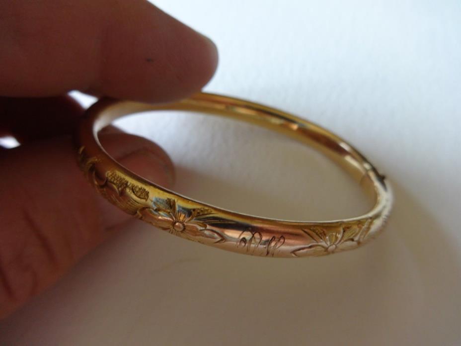 Antique 14K Gold Filled Engraved Victorian Bracelet/petite/Hinged Bangle/6.59 g