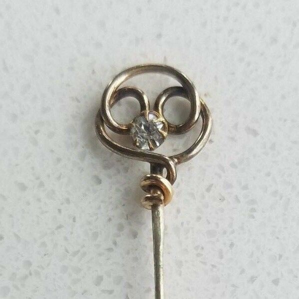 Antique Silver Vermeil Stick Pin with Crystal Diamante and Closing Cap