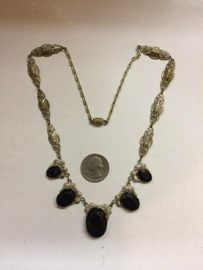 Vtg victorian edwardian black glass mourning steampunk  necklace