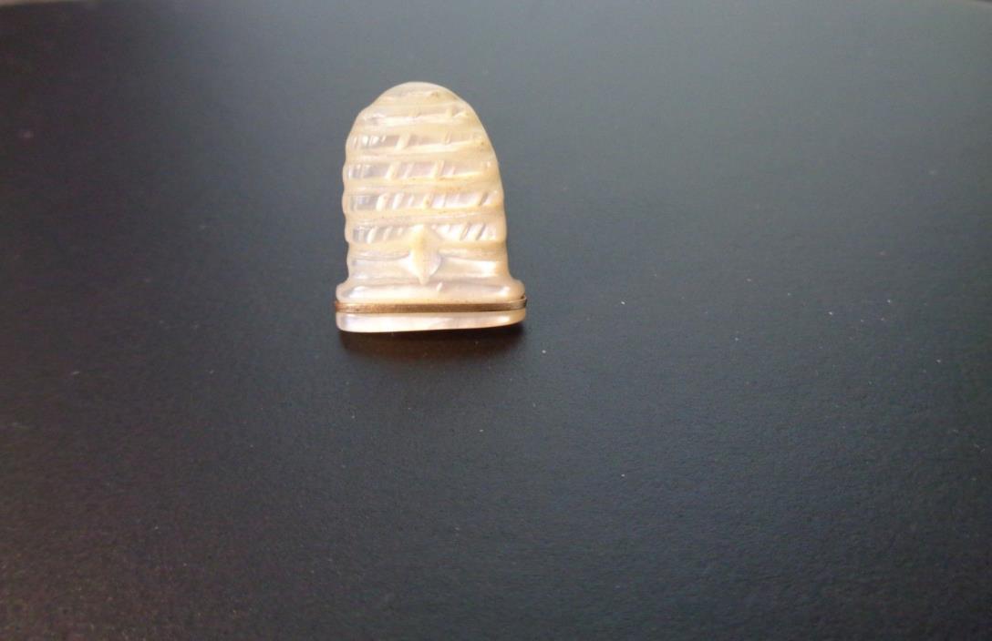 Bee Hive Mother of Pearl Beehive Gold Band Cuff Lapel Button Tab Pin MOP Vintage