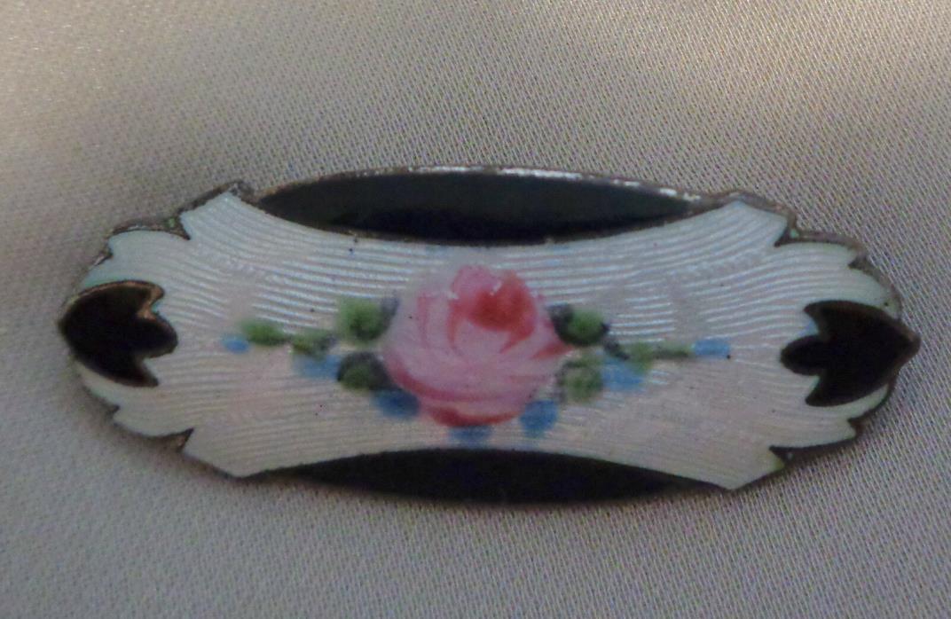 STERLING  VICTORIAN SILVER ENAMEL PINK ROSE SMALL BROOCH 1