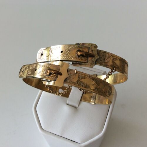 Pair Victorian Buckle Wedding Bracelet Mono INSIDE 2 Bracelets Adjustable rare