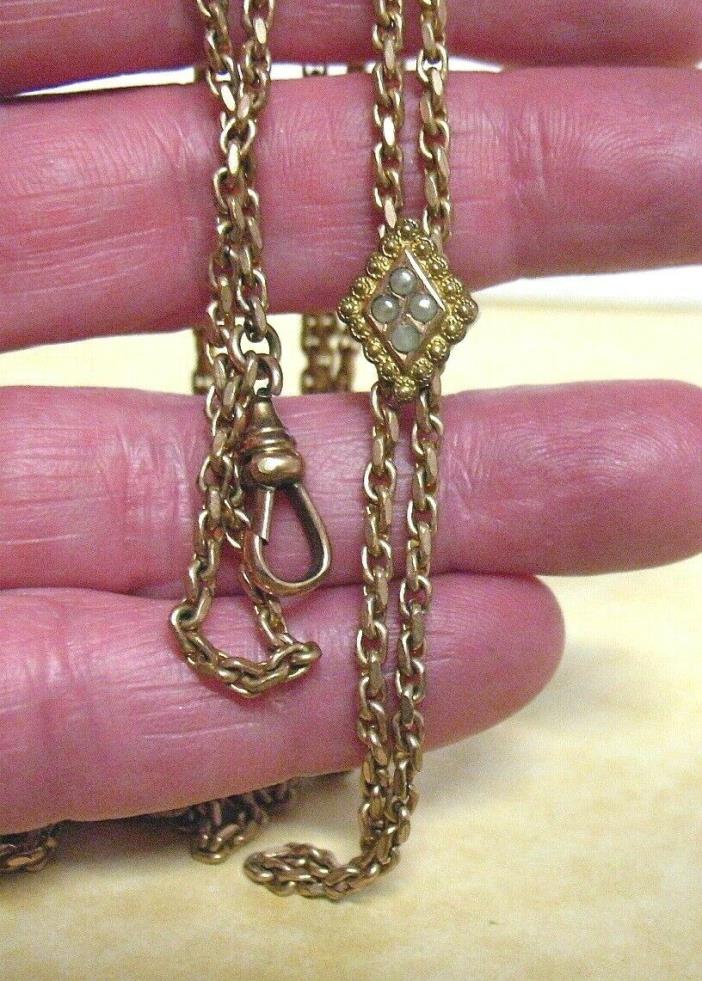 ANTIQUE GOLD FILLED NECKLACE CHAIN CHATELAINE PEARL SLIDE 52