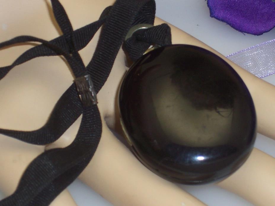 Victorian LG Black Mourning Photo Picture Locket Black Ribbon & Adjustable Slide