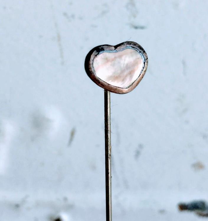 Antique Sterling Silver Mother of pearl Heart Stick Pin Hat Pin