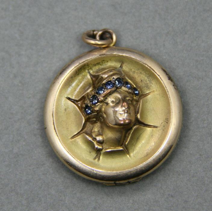 Vintage Victorian Repousse Locket, High Relief Lady Liberty Head