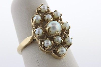 Antique Art Deco 14K Yellow Gold Pearl Cluster Women's Ring - Size 6