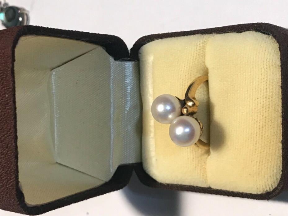 ANTIQUE 14k 14kt gold double Akoya Cultured Pearl Ring Art Deco