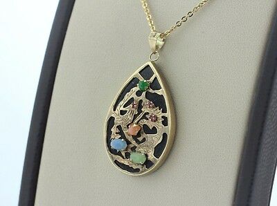 Antique 14K Yellow Gold Pear Onyx & Multi Gemstone Cut Out Charm Pendant