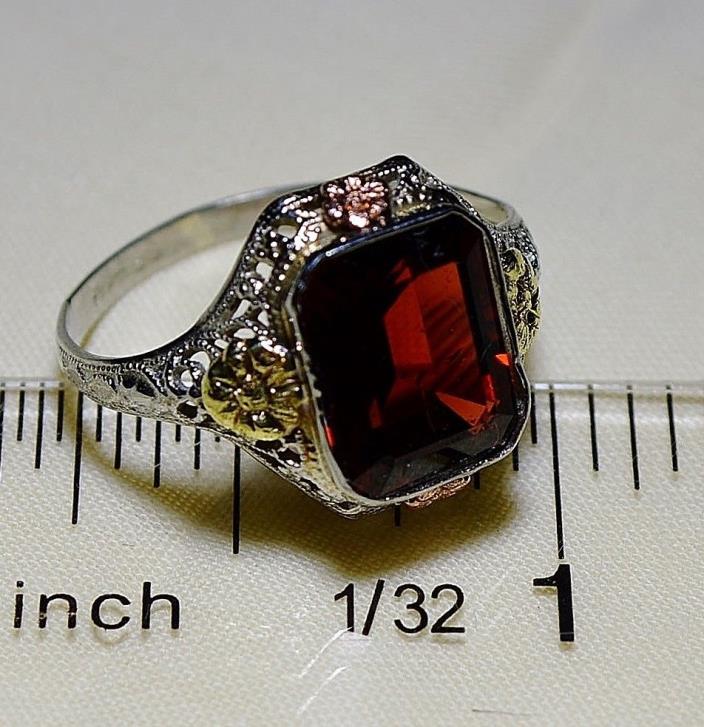 ORNATE ANTIQUE 14K OSTBY BARTON GENUINE GARNET FILIGREE RING TITANIC! Free Ship