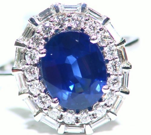 3.84CT 18K Gold Natural Sapphire Round White Diamond Engagement Ring Vintage