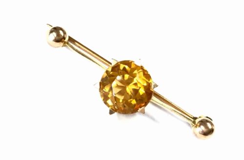 Antique 9ct Gold Art Deco Faceted Citrine Brooch Tie Pin