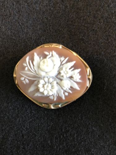 Carved Shell Flower Cameo Pin