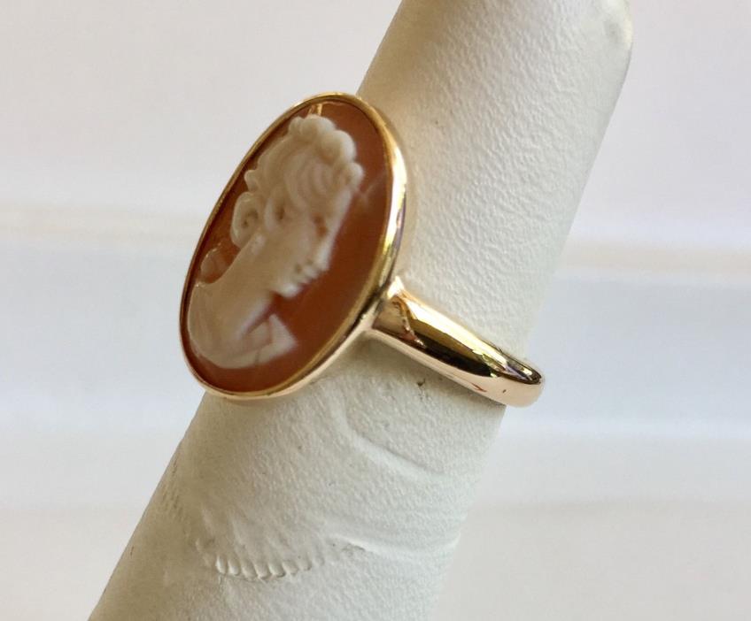 Vintage Victorian Carved Shell Cameo Ring Size 4 3/4 in 14K Yellow Gold