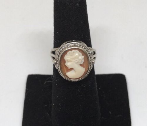 Antique Carved Shell Cameo 12k White Gold Art Deco