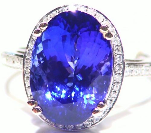 9.98CT 14K Gold Natural Tanzanite White Cut Diamond Engagement Wedding AAAA Ring