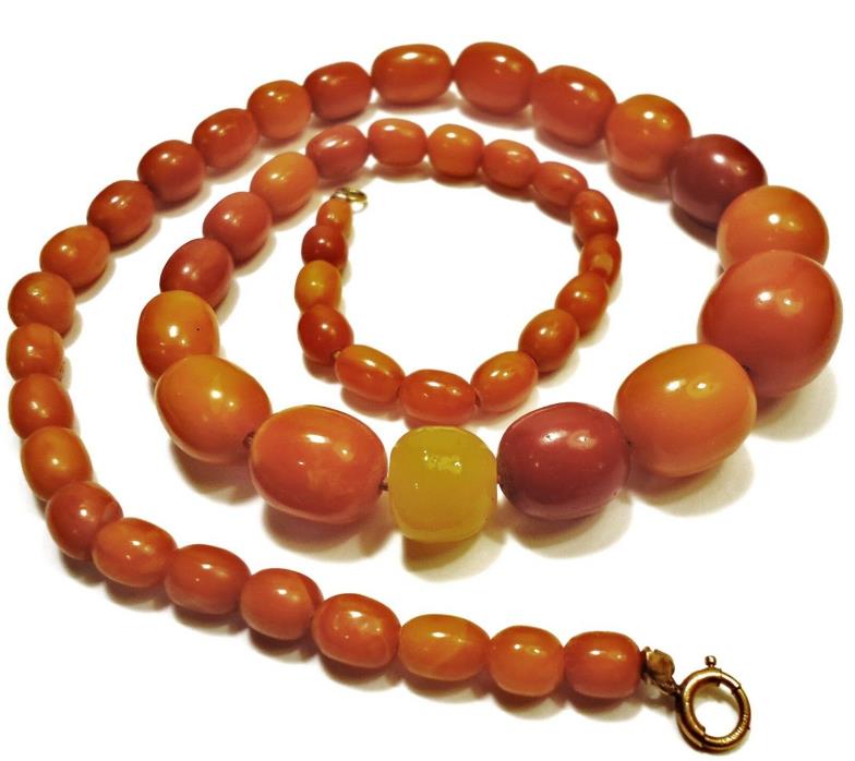 VTG Butterscotch Egg Yolk AMBER  Graduated Bead NECKLACE 25 grams  20 in strand