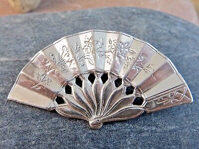 Vintage Lang Filigree Sterling Silver Etched Floral Fan Pin Brooch #252