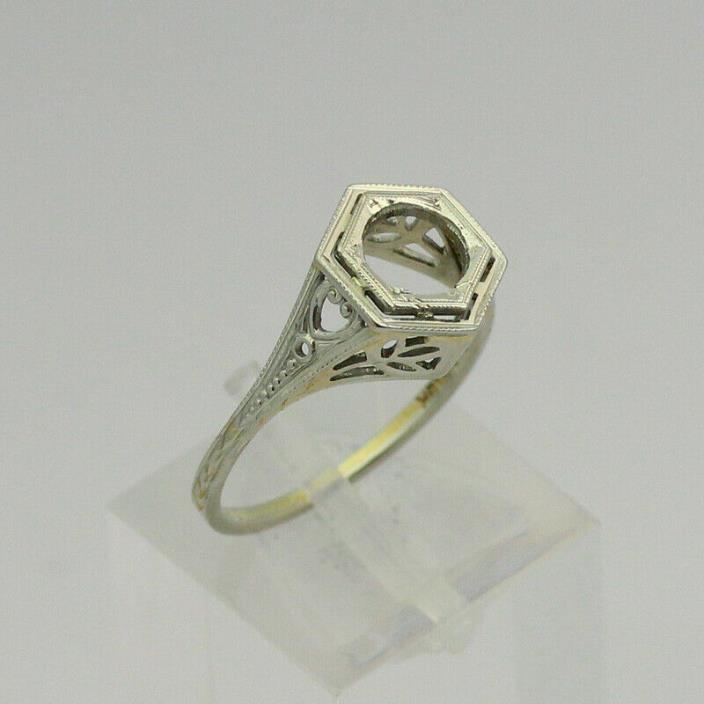 Vintage 18K White Gold BELAIS 5mm Round Empty Mounting Ring - Size 6.5