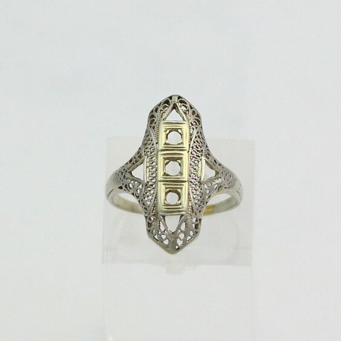 Vintage 18K White Gold Art Nouveau Empty 7 Stone Mounting Ring - Size 4.75