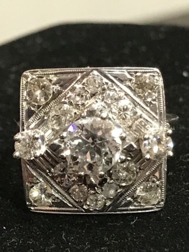 Vintage 14K Art Deco European Cut Diamond Ring (Approx. 2 CTW)  Size 9