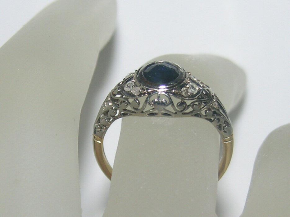 Antique Art Deco 18k White Yellow Gold Sapphire Diamonds Ring