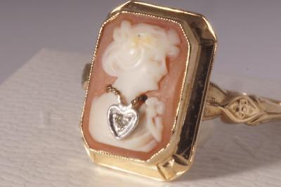 Beautiful Vintage Ivory & Coral Cameo in 10kt Yellow Gold