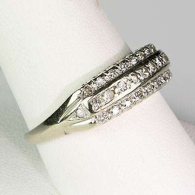 Vintage Art Deco 14K White Diamond .70ctw Gold Band Ring 3 Rows Sparkly ER815