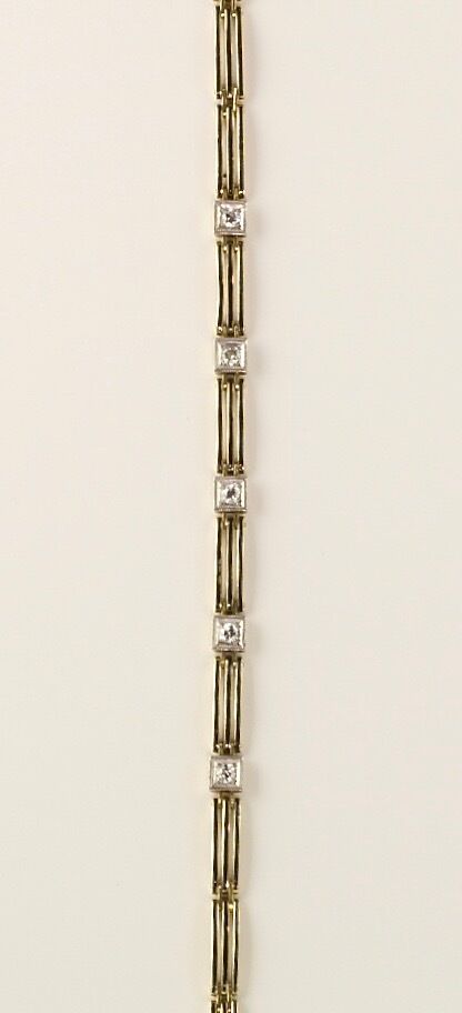 Vintage Art Deco 14K Gold Diamond Line Bracelet Black Enamel Trim RARE EBCC101